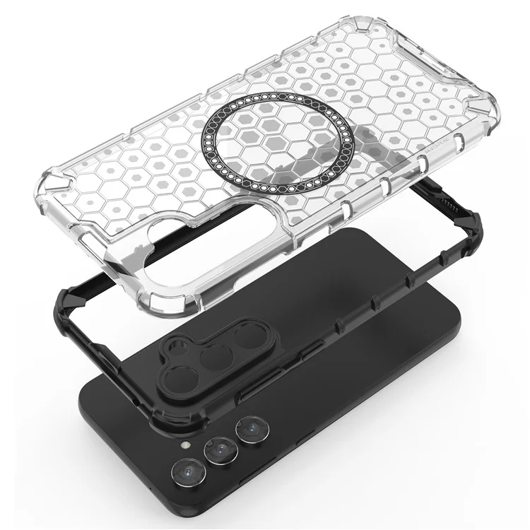 Per Samsung Galaxy S23 FE Custodia Honeycomb Magnetic Ring TPU+PC Custodia per telefono - Trasparente