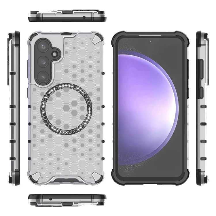 Per Samsung Galaxy S23 FE Custodia Honeycomb Magnetic Ring TPU+PC Custodia per telefono - Trasparente