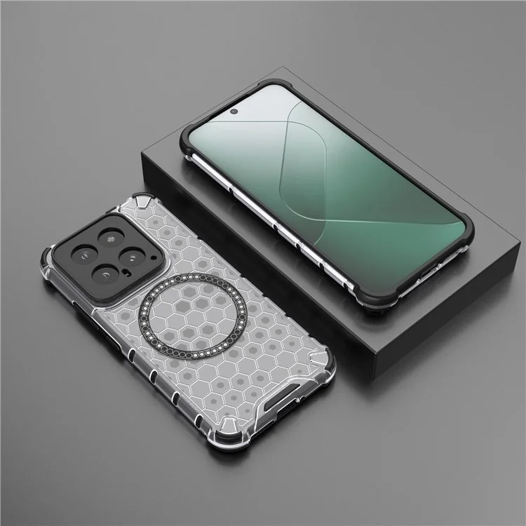 Чехол для Xiaomi 14 совместимый с MagSafe, прозрачный сотовый TPU+PC чехол для телефона - прозрачный