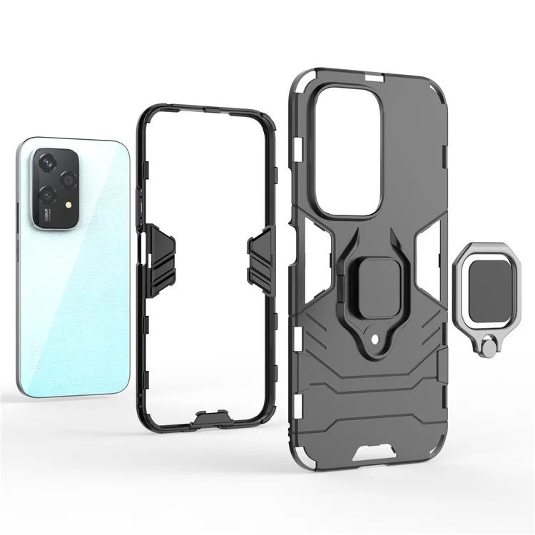 Funda para teléfono móvil For Honor 200 Lite con soporte anular y pie de apoyo, de material PC+TPU resistente a golpes - Negro