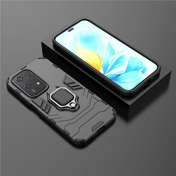 Funda para teléfono móvil For Honor 200 Lite con soporte anular y pie de apoyo, de material PC+TPU resistente a golpes - Negro