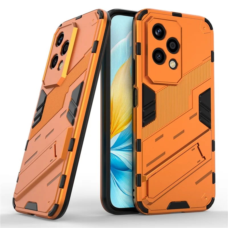 For Honor 200 Lite Case Shockproof PC+TPU Anti Scratch Phone Cover with Kickstand - Orange