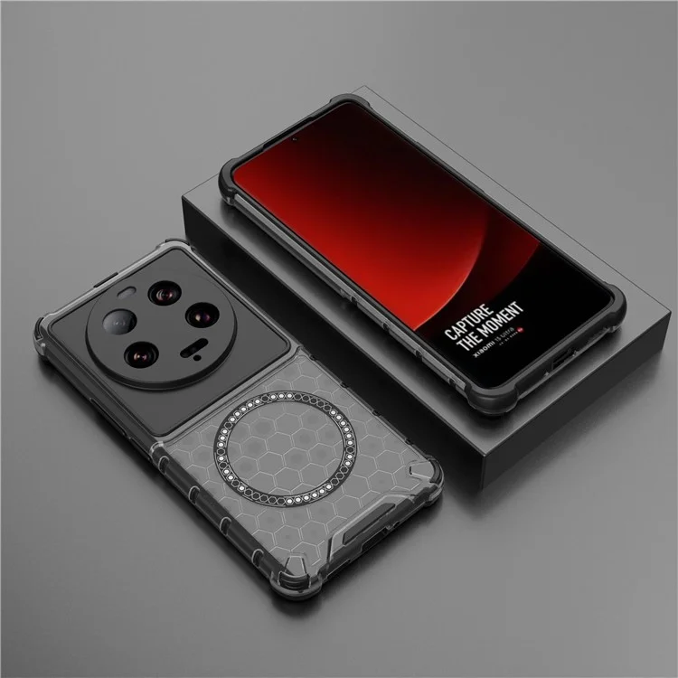 Para Xiaomi 13 Ultra Magnetic Case TPU+PC Phone Cover Honeycomb Anti-Drop - Gris