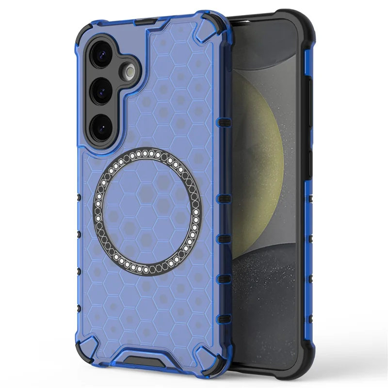 For Samsung Galaxy S24+ Case Honeycomb Magnetic Phone Cover Hybrid TPU+PC Material - Blue