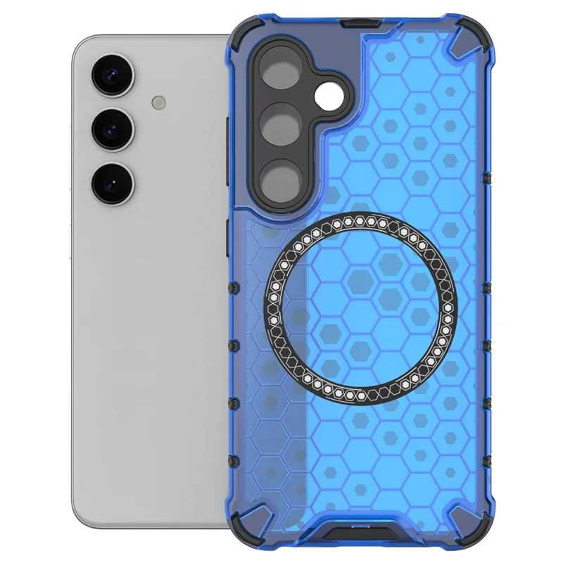 For Samsung Galaxy S24+ Case Honeycomb Magnetic Phone Cover Hybrid TPU+PC Material - Blue