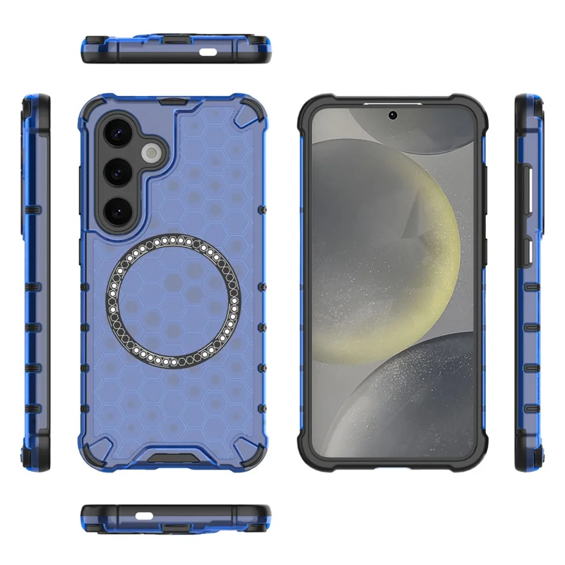 For Samsung Galaxy S24+ Case Honeycomb Magnetic Phone Cover Hybrid TPU+PC Material - Blue