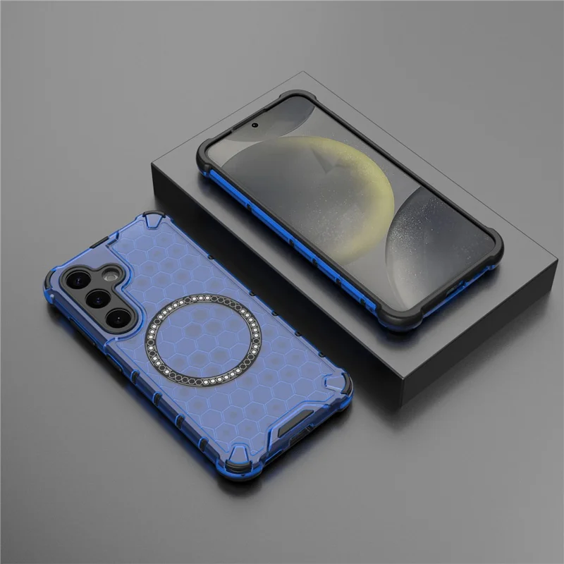 For Samsung Galaxy S24+ Case Honeycomb Magnetic Phone Cover Hybrid TPU+PC Material - Blue