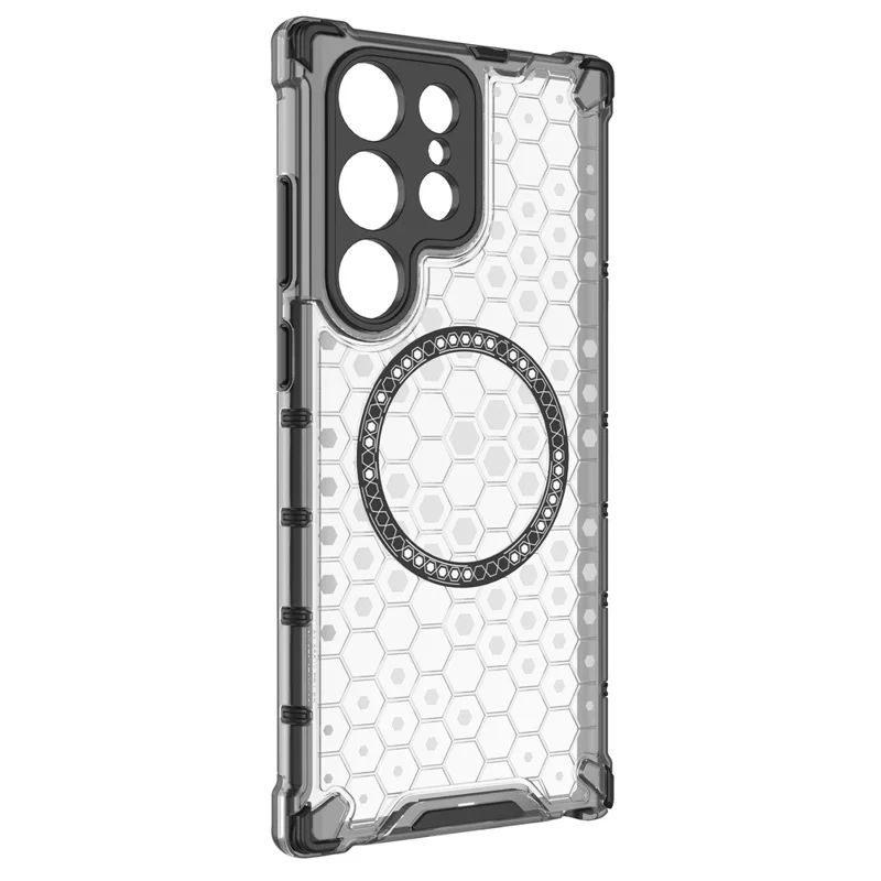 Para Samsung Galaxy S23 Ultra Magnetic Case TPU+PC Phone Cover Honeycomb Shock-Absorbing - Transparente