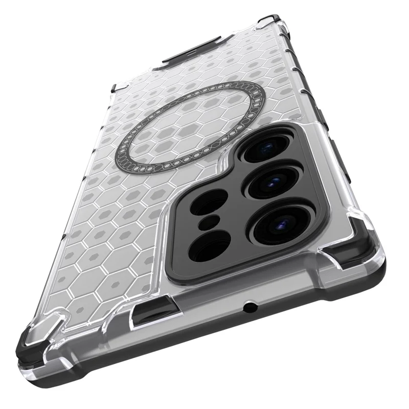 Para Samsung Galaxy S23 Ultra Magnetic Case TPU+PC Phone Cover Honeycomb Shock-Absorbing - Transparente
