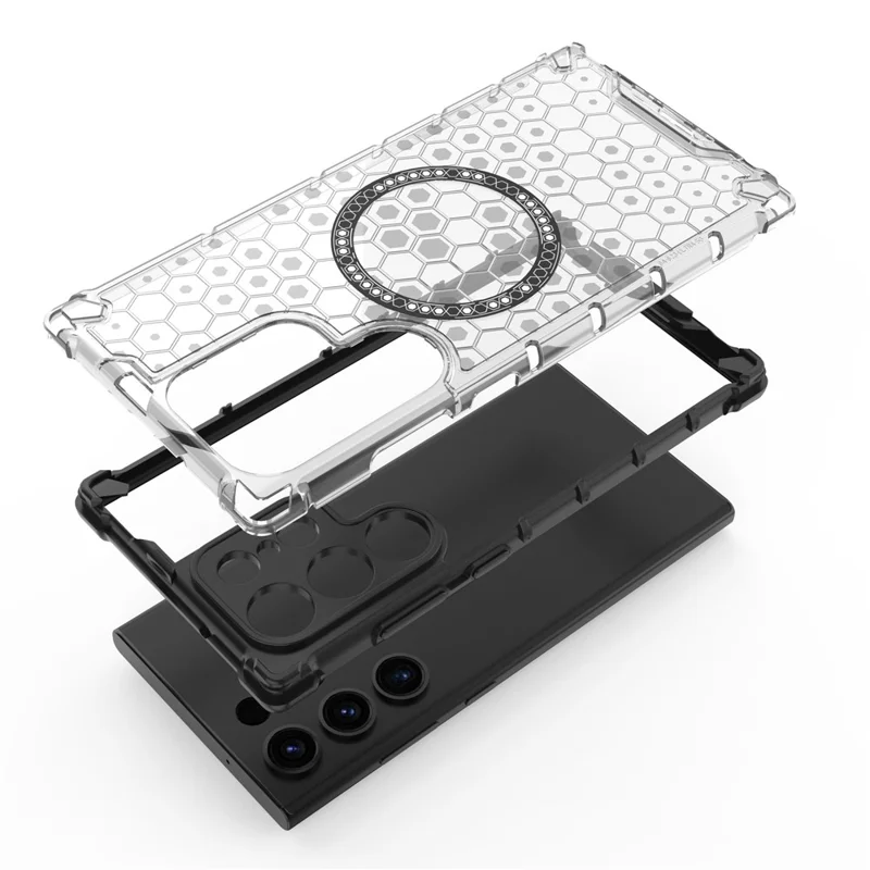 Para Samsung Galaxy S23 Ultra Magnetic Case TPU+PC Phone Cover Honeycomb Shock-Absorbing - Transparente