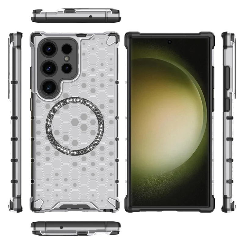 Para Samsung Galaxy S23 Ultra Magnetic Case TPU+PC Phone Cover Honeycomb Shock-Absorbing - Transparente