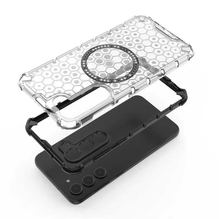 For Samsung Galaxy S23 Cell Phone Case Honeycomb TPU+PC Phone Cover Compatible with MagSafe - Transparent