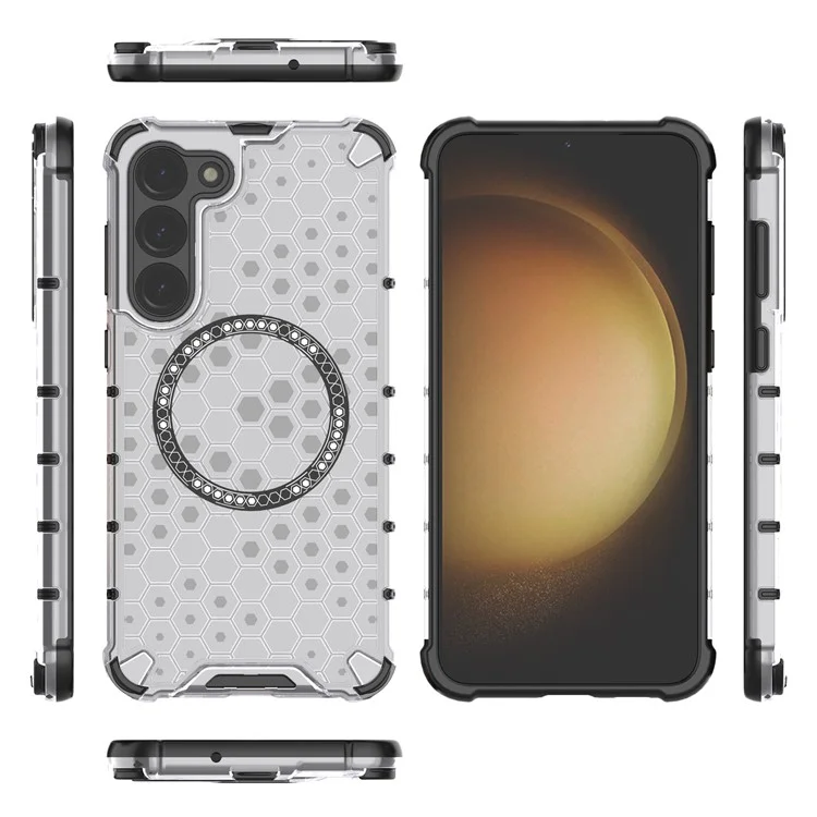 For Samsung Galaxy S23 Cell Phone Case Honeycomb TPU+PC Phone Cover Compatible with MagSafe - Transparent