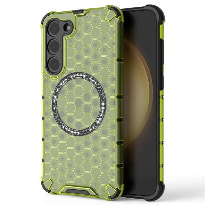 For Samsung Galaxy S23 Cell Phone Case Honeycomb TPU+PC Phone Cover Magnetic Case - Green