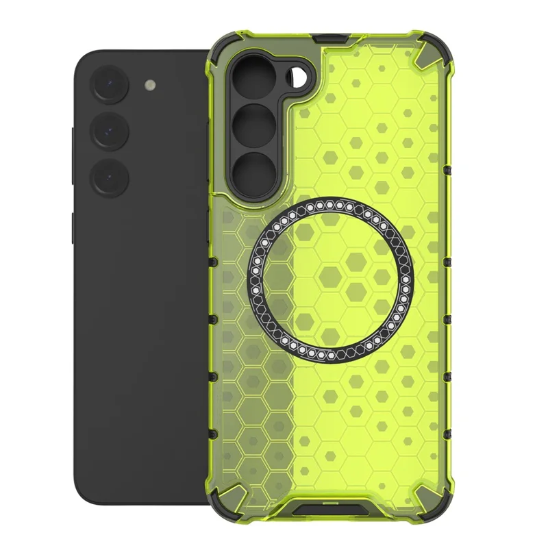 For Samsung Galaxy S23 Cell Phone Case Honeycomb TPU+PC Phone Cover Magnetic Case - Green