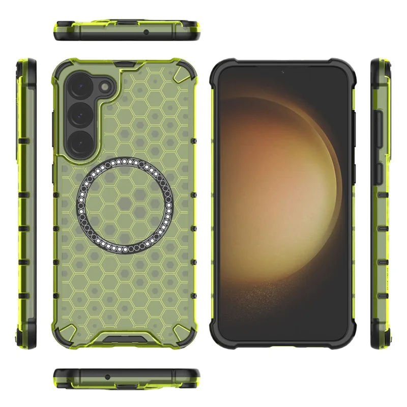 For Samsung Galaxy S23 Cell Phone Case Honeycomb TPU+PC Phone Cover Magnetic Case - Green