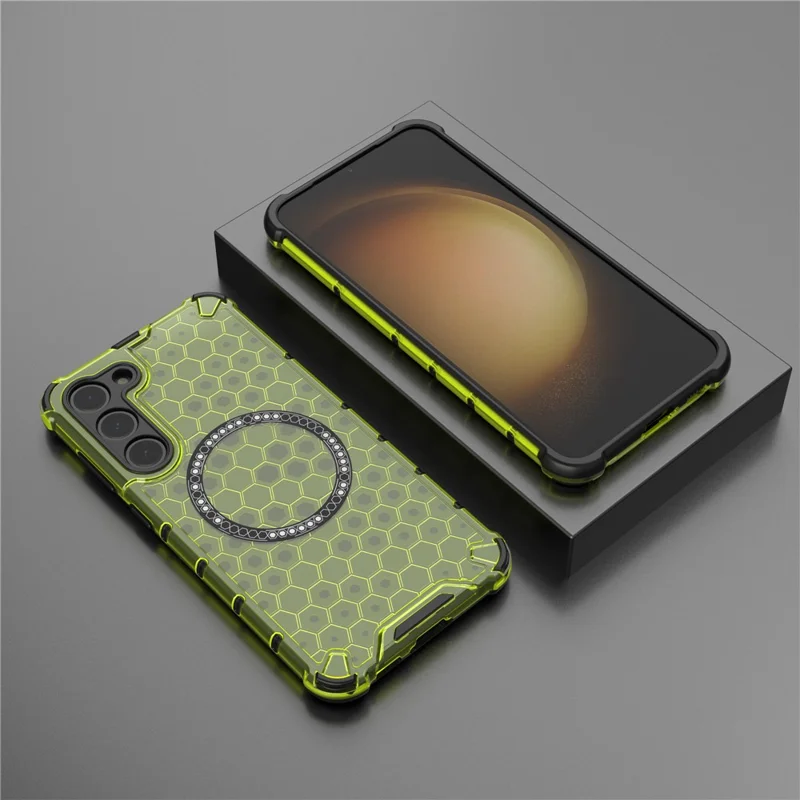 For Samsung Galaxy S23 Cell Phone Case Honeycomb TPU+PC Phone Cover Magnetic Case - Green