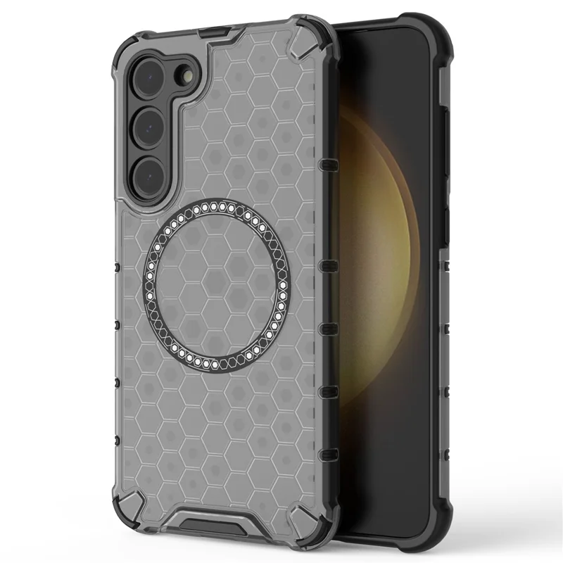 For Samsung Galaxy S23 Cell Phone Case Honeycomb TPU+PC Phone Cover Magnetic Case - Grey