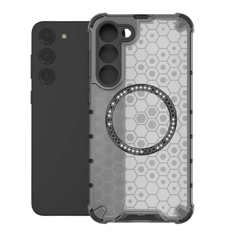 For Samsung Galaxy S23 Cell Phone Case Honeycomb TPU+PC Phone Cover Magnetic Case - Grey
