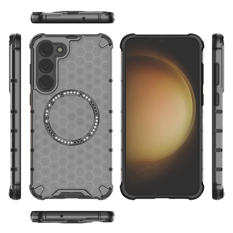 For Samsung Galaxy S23 Cell Phone Case Honeycomb TPU+PC Phone Cover Magnetic Case - Grey
