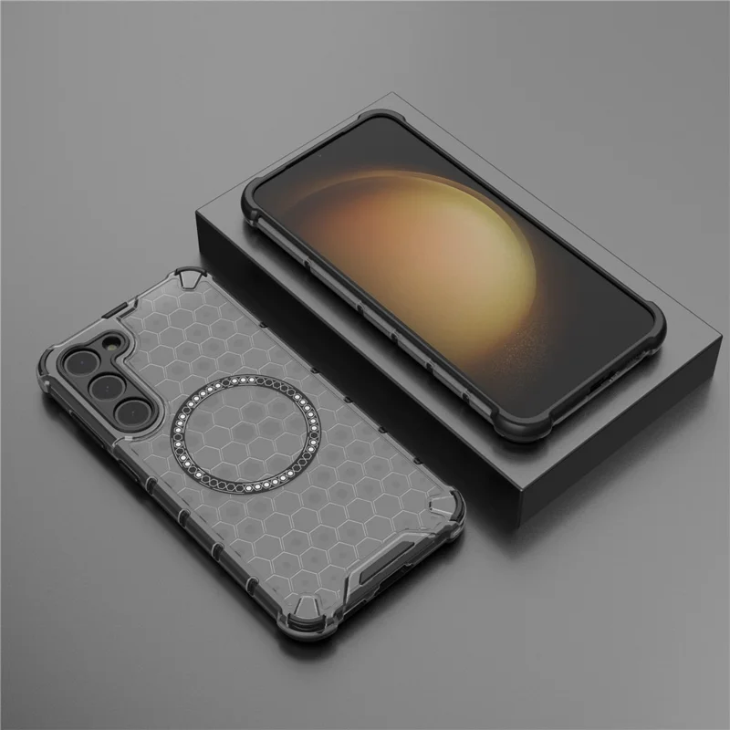 For Samsung Galaxy S23 Cell Phone Case Honeycomb TPU+PC Phone Cover Magnetic Case - Grey