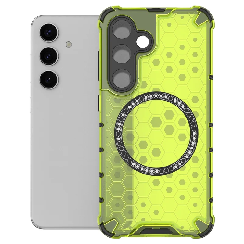 For Samsung Galaxy S24 Magnetic Case Honeycomb TPU+PC Anti-Drop Phone Cover - Green