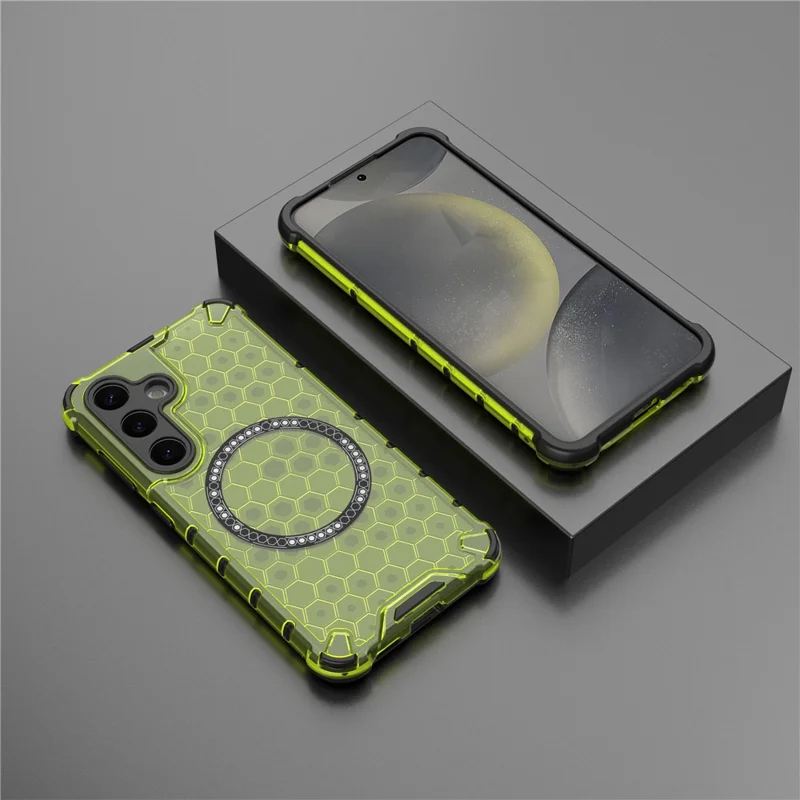 For Samsung Galaxy S24 Magnetic Case Honeycomb TPU+PC Anti-Drop Phone Cover - Green