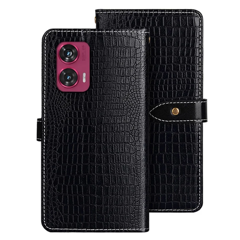 IDEWEI For Motorola Edge 50 Fusion 5G Case Leather Phone Cover Crocodile Texture - Black