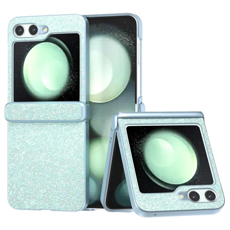 For Samsung Galaxy Z Flip5 5G Easy Folding   Phone Case PC+PU Leather Phone Shell - Mint Green
