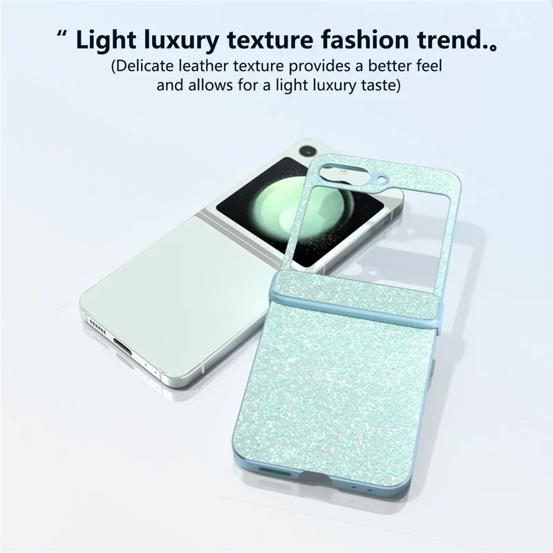 For Samsung Galaxy Z Flip5 5G Easy Folding   Phone Case PC+PU Leather Phone Shell - Mint Green