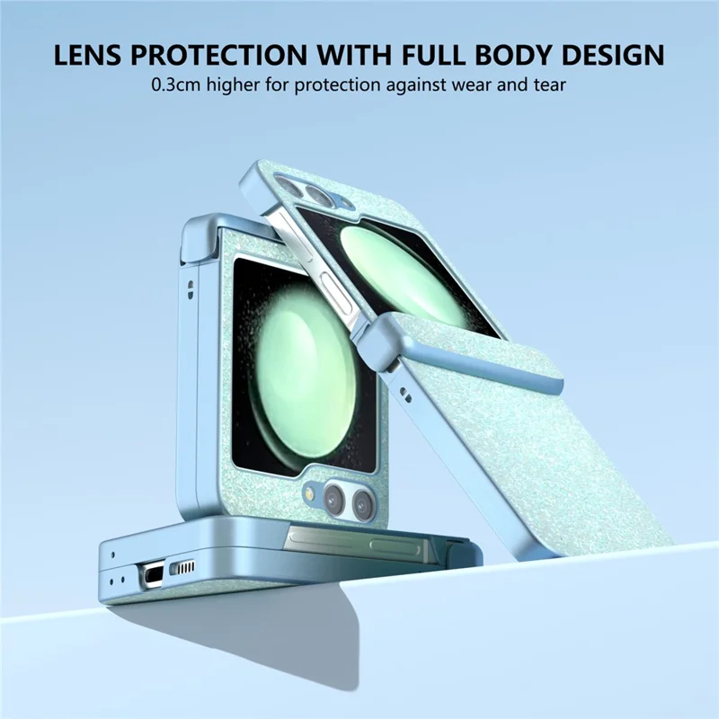 For Samsung Galaxy Z Flip5 5G Easy Folding   Phone Case PC+PU Leather Phone Shell - Mint Green