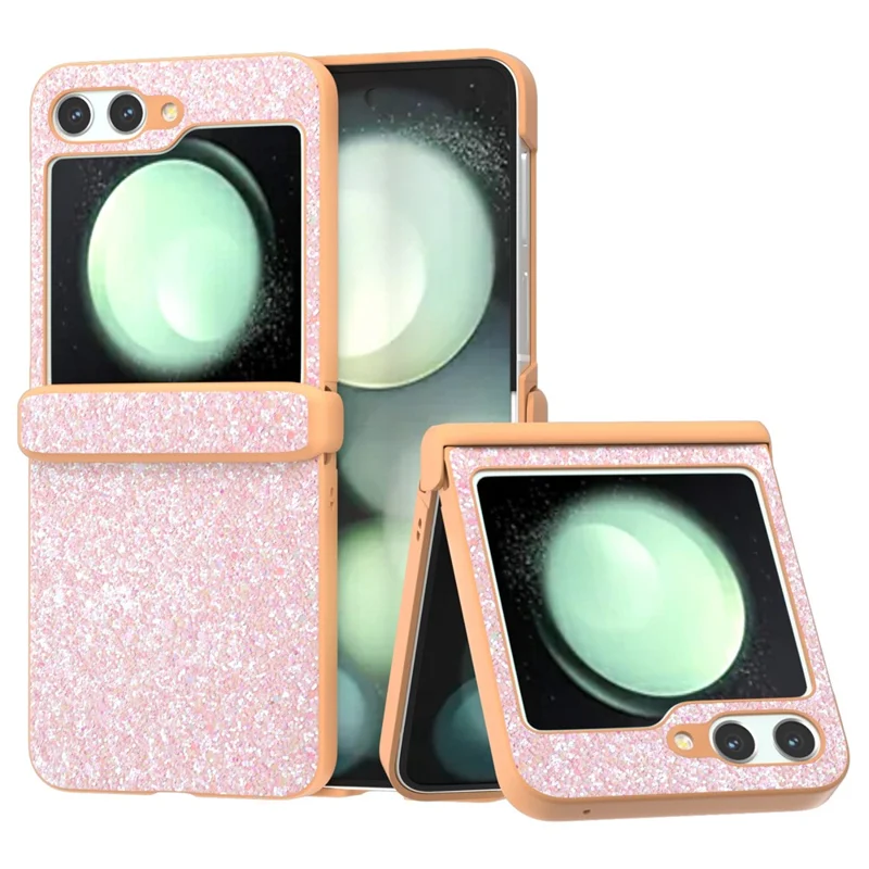 For Samsung Galaxy Z Flip5 5G Easy Folding   Phone Case PC+PU Leather Phone Shell - Peach Pink