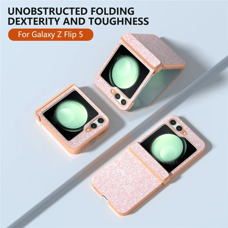 For Samsung Galaxy Z Flip5 5G Easy Folding   Phone Case PC+PU Leather Phone Shell - Peach Pink