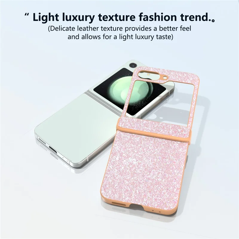 For Samsung Galaxy Z Flip5 5G Easy Folding   Phone Case PC+PU Leather Phone Shell - Peach Pink