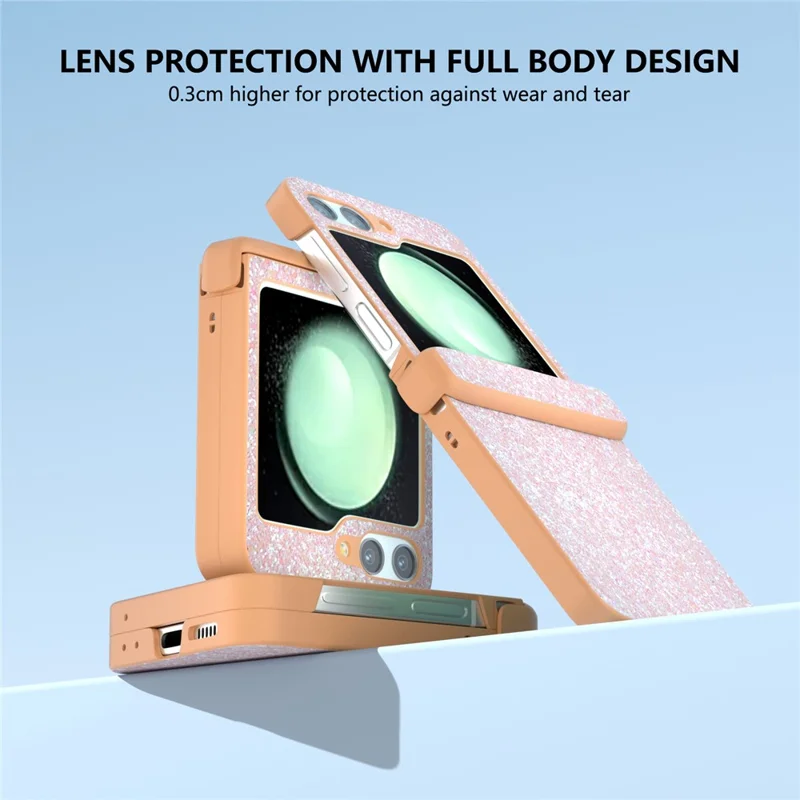 For Samsung Galaxy Z Flip5 5G Easy Folding   Phone Case PC+PU Leather Phone Shell - Peach Pink