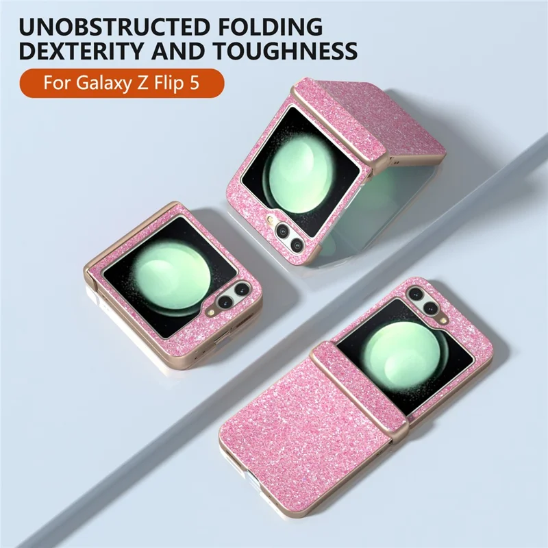 For Samsung Galaxy Z Flip5 5G Easy Folding   Phone Case PC+PU Leather Phone Shell - Pink
