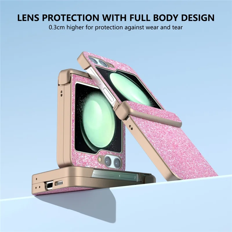 For Samsung Galaxy Z Flip5 5G Easy Folding   Phone Case PC+PU Leather Phone Shell - Pink