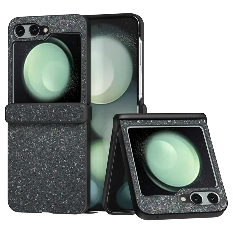 For Samsung Galaxy Z Flip5 5G Easy Folding   Phone Case PC+PU Leather Phone Shell - Black Green