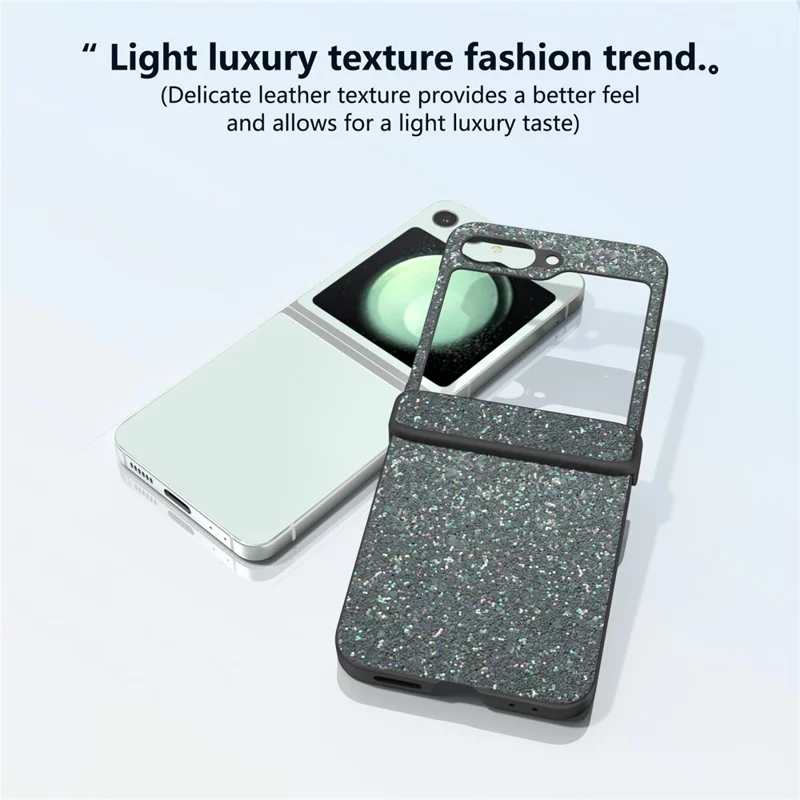 For Samsung Galaxy Z Flip5 5G Easy Folding   Phone Case PC+PU Leather Phone Shell - Black Green