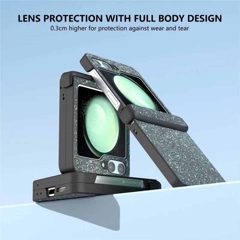 For Samsung Galaxy Z Flip5 5G Easy Folding   Phone Case PC+PU Leather Phone Shell - Black Green