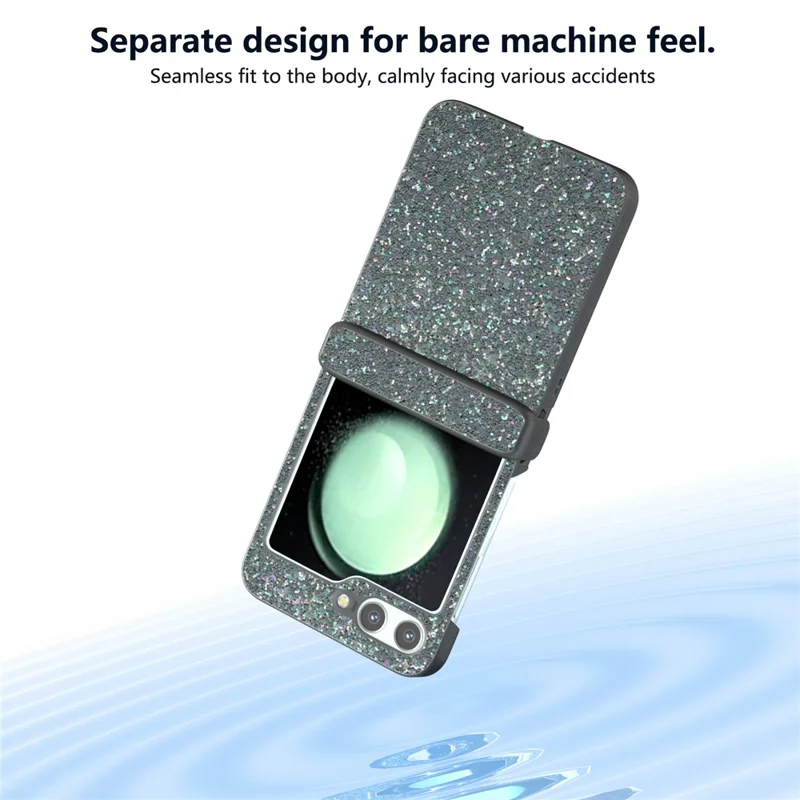 For Samsung Galaxy Z Flip5 5G Easy Folding   Phone Case PC+PU Leather Phone Shell - Black Green