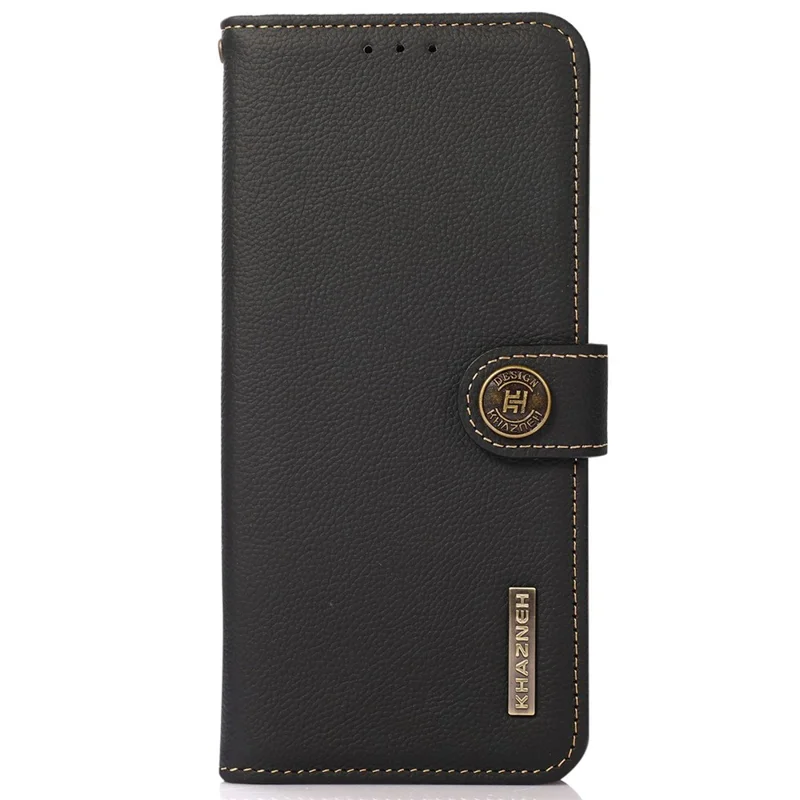 KHAZNEH For iPhone 16 Case RFID Blocking Genuine Cow Leather Phone Wallet Cover -  Black