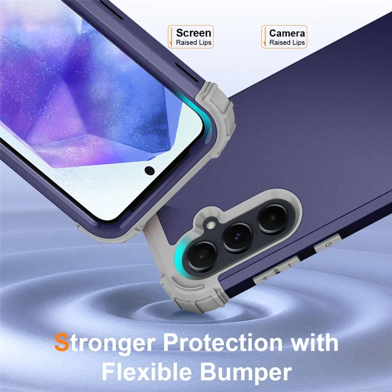 L-Style For Samsung Galaxy A55 5G Case Anti-Scratch PC + TPU Phone Cover - Navy Blue+Dark Grey