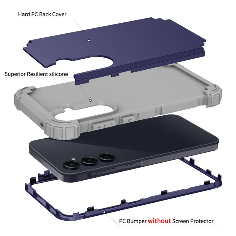 L-Style For Samsung Galaxy A55 5G Case Anti-Scratch PC + TPU Phone Cover - Navy Blue+Dark Grey