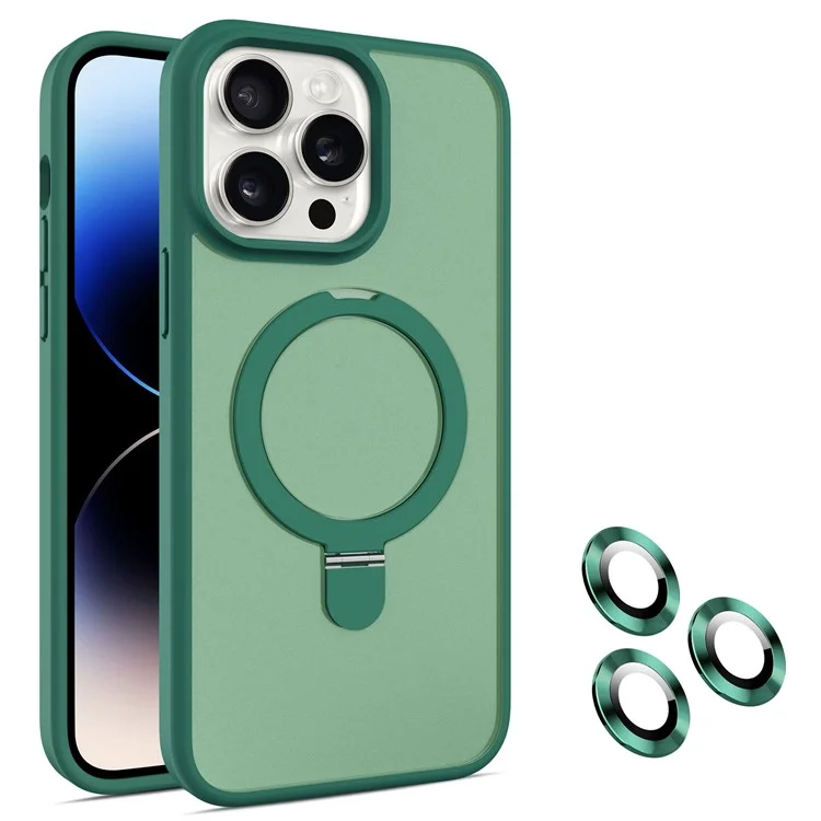 Für iPhone 14 Pro Max Hülle Magnetischer Ständer PC+TPU Handyhülle mit individueller Linsenschutzfolie - Grün