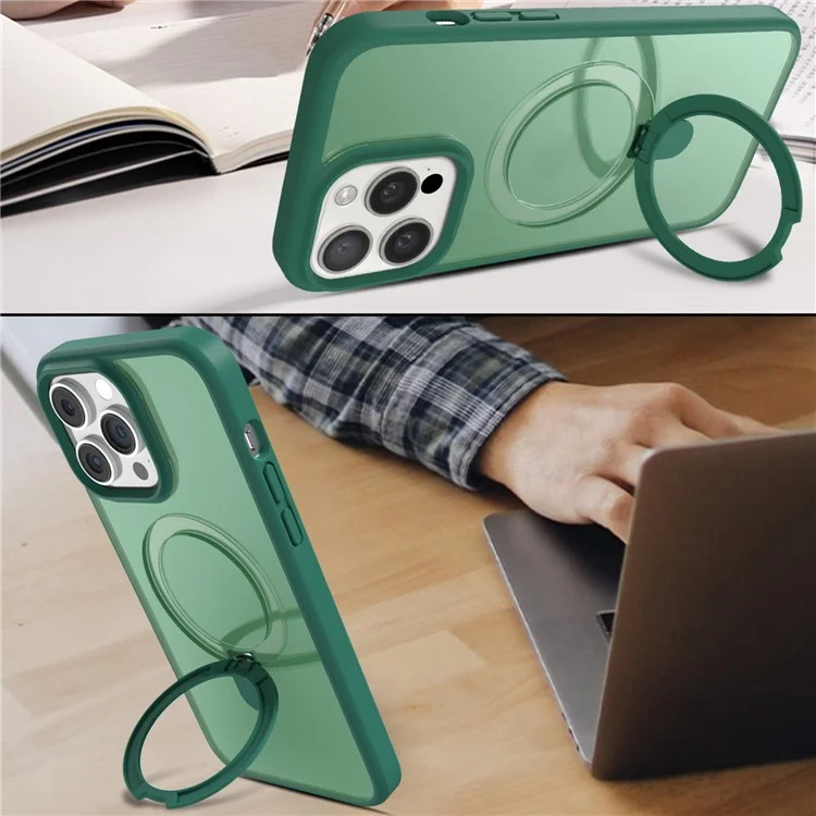 Für iPhone 14 Pro Max Hülle Magnetischer Ständer PC+TPU Handyhülle mit individueller Linsenschutzfolie - Grün