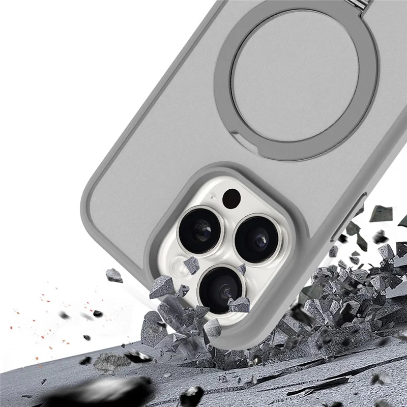 For iPhone 14 Pro Max Case Magnetic Kickstand PC+TPU Phone Case with Individual Lens Film - Grey
