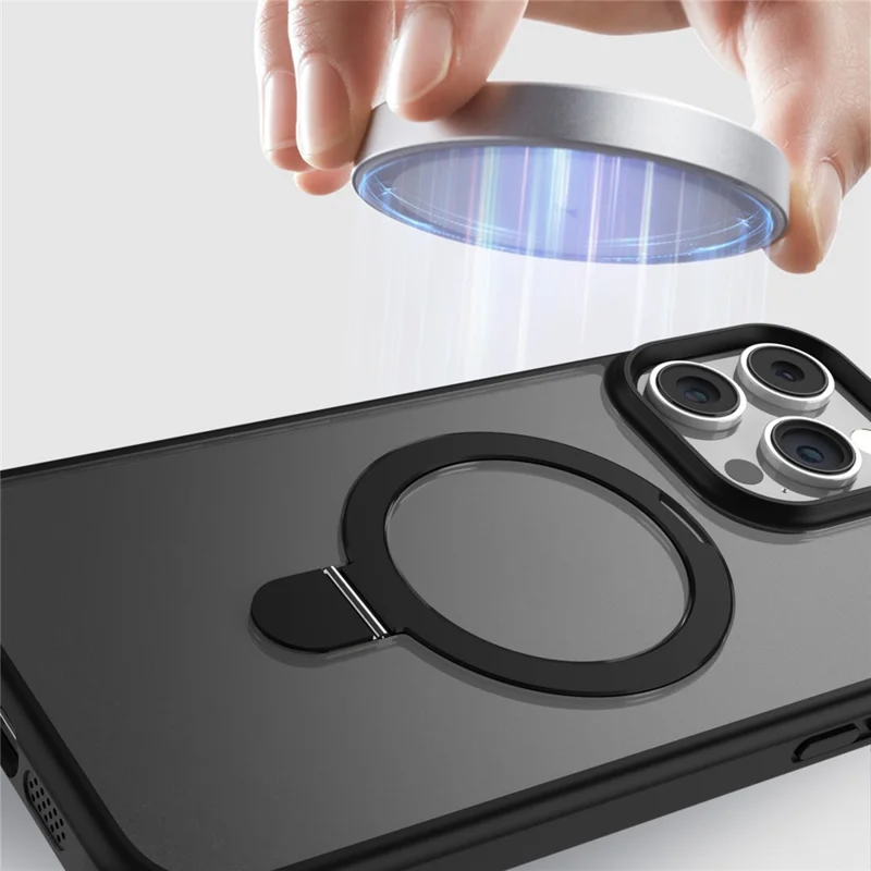 For iPhone 14 Pro Max Case Magnetic Kickstand PC+TPU Phone Case with Individual Lens Film - Black