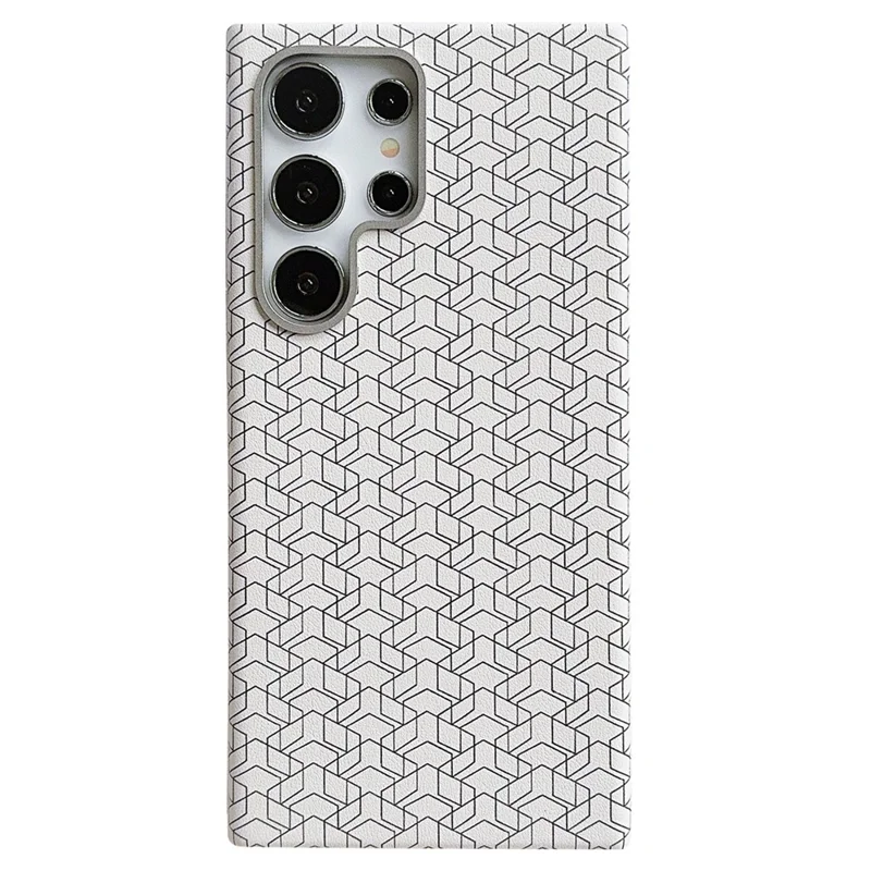 Für Samsung Galaxy S24 Ultra Hülle Leder+TPU Handyhülle Geometrisches Muster Design - Weiß