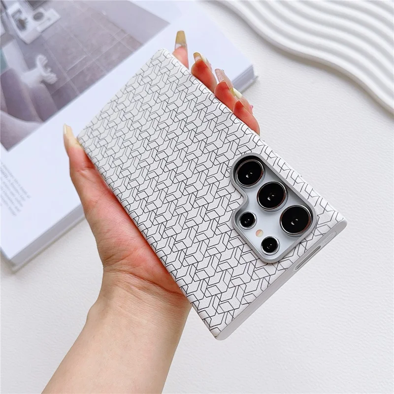 Für Samsung Galaxy S24 Ultra Hülle Leder+TPU Handyhülle Geometrisches Muster Design - Weiß
